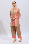 Shop Samyukta Singhania Multi Color Cotton Mirrors Split V-neck Work Straight Kurta Set Online at Aza Fashions Shop_Samyukta Singhania_Multi Color Cotton Mirrors Split V-neck Work Straight Kurta Set_Online_at_Aza_Fashions