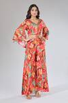 Buy_Samyukta Singhania_Red Cotton V-neck Floral Print Crop Top And Palazzo Set_at_Aza_Fashions