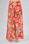 Samyukta Singhania_Red Cotton V-neck Floral Print Crop Top And Palazzo Set_at_Aza_Fashions