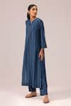 Label Shreya Sharma Blue Cotton Split V-neck Striped Handwoven Kurta Set Online at Aza Fashions Label Shreya Sharma_Blue Cotton Split V-neck Striped Handwoven Kurta Set _Online_at_Aza_Fashions
