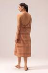 Shop_Label Shreya Sharma_Brown Handloom , Tassels Sweetheart Neck Handwoven Midi Dress _at_Aza_Fashions