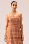 Shop_Label Shreya Sharma_Brown Handloom , Tassels Sweetheart Neck Handwoven Midi Dress _Online_at_Aza_Fashions