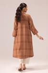 Shop_Label Shreya Sharma_Brown Cotton Mandarin Collar Handwoven Kurta Set _at_Aza_Fashions