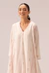 Buy_Label Shreya Sharma_Cream Handloom , Embroidery Hand Woven Jamdani Choga Kurta Set _Online_at_Aza_Fashions