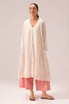 Buy_Label Shreya Sharma_Cream Handloom , Embroidery Hand Woven Jamdani Choga Kurta Set _at_Aza_Fashions