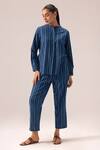 Buy_Label Shreya Sharma_Blue Handloom , Collared Striped Pant Set _at_Aza_Fashions