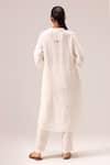 Shop_Label Shreya Sharma_White Handloom Cotton Embroidery Collared Handwoven Linen Kurta Set_at_Aza_Fashions