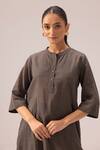 Buy_Label Shreya Sharma_Gray Handloom , Collared Grey Striped Handwoven Kurta Set _Online_at_Aza_Fashions