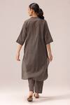 Shop_Label Shreya Sharma_Gray Handloom , Collared Grey Striped Handwoven Kurta Set _at_Aza_Fashions