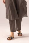 Label Shreya Sharma_Gray Handloom , Collared Grey Striped Handwoven Kurta Set _at_Aza_Fashions
