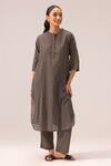 Buy_Label Shreya Sharma_Gray Handloom , Collared Grey Striped Handwoven Kurta Set _at_Aza_Fashions