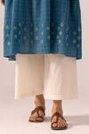 Label Shreya Sharma_Blue Handloom Cotton Embroidery Collared Handwoven Jamdani Kurta _Online_at_Aza_Fashions