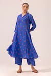 Buy_Label Shreya Sharma_Blue Pintuck Detail Crepe Kurta Set _at_Aza_Fashions