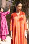 Label Shreya Sharma_Orange Pintuck Crepe Kurta Set _Online_at_Aza_Fashions