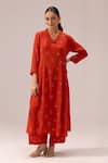 Buy_Label Shreya Sharma_Orange Pintuck Crepe Kurta Set _at_Aza_Fashions