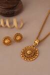Buy_Smars Jewelry_Gold Plated Antique Pendant And Stud Earring Set_Online_at_Aza_Fashions