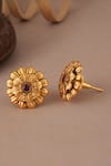 Smars Jewelry_Gold Plated Stones Antique Floral Pendant And Earring Set _Online_at_Aza_Fashions