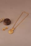 Shop_Smars Jewelry_Gold Plated Stones Antique Floral Pendant And Earring Set _at_Aza_Fashions