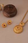 Shop_Smars Jewelry_Gold Plated Stones Antique Floral Pendant And Earring Set _Online_at_Aza_Fashions