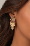 Smars Jewelry_Gold Plated Pearls Maa Lakshmi Drop Antique Earrings _Online_at_Aza_Fashions