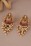 Shop_Smars Jewelry_Gold Plated Pearls Maa Lakshmi Drop Antique Earrings _at_Aza_Fashions
