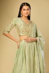 Shop_Samyukta Singhania_Green Silk Embroidery, Zari, Sequins V-neck Floral Lehenga Set_Online_at_Aza_Fashions