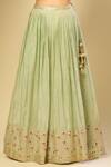 Buy_Samyukta Singhania_Green Silk Embroidery, Zari, Sequins V-neck Floral Lehenga Set