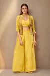 Buy Samyukta Singhania Yellow Embroidery Collared, Scoop Neck Jacket Palazzo Set at Aza Fashions Buy_Samyukta Singhania_Yellow Embroidery Collared, Scoop Neck Jacket Palazzo Set_at_Aza_Fashions