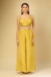 Buy Samyukta Singhania Yellow Embroidery Collared, Scoop Neck Jacket Palazzo Set Buy_Samyukta Singhania_Yellow Embroidery Collared, Scoop Neck Jacket Palazzo Set