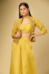 Shop Samyukta Singhania Yellow Embroidery Collared, Scoop Neck Jacket Palazzo Set Shop_Samyukta Singhania_Yellow Embroidery Collared, Scoop Neck Jacket Palazzo Set