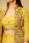 Samyukta Singhania Yellow Embroidery Collared, Scoop Neck Jacket Palazzo Set Online Samyukta Singhania_Yellow Embroidery Collared, Scoop Neck Jacket Palazzo Set_Online