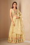 Buy_Samyukta Singhania_Beige Silk, Chiffon Sequins, Embroidery Square Neck Floral Vine Lehenga Set_at_Aza_Fashions