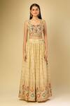 Buy_Samyukta Singhania_Beige Silk, Chiffon Sequins, Embroidery Square Neck Floral Vine Lehenga Set_Online_at_Aza_Fashions