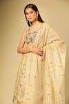 Shop_Samyukta Singhania_Beige Silk, Chiffon Sequins, Embroidery Square Neck Floral Vine Lehenga Set_Online_at_Aza_Fashions