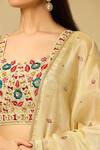 Samyukta Singhania_Beige Silk, Chiffon Sequins, Embroidery Square Neck Floral Vine Lehenga Set_at_Aza_Fashions