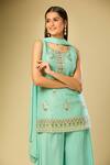 Buy_Samyukta Singhania_Green Cotton Sequins Round Neck Woven Floral Drop Pattern Kurta Palazzo Set_Online_at_Aza_Fashions