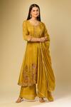 Samyukta Singhania Yellow Silk Embroidery Round Neck Botanic Anarkali Set Online at Aza Fashions Samyukta Singhania_Yellow Silk Embroidery Round Neck Botanic Anarkali Set_Online_at_Aza_Fashions