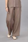 Gothilo_Brown Linen Collared Mocha Mousse Shirt And Pant Set _Online_at_Aza_Fashions