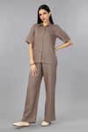 Buy_Gothilo_Brown Linen Collared Mocha Mousse Shirt And Pant Set _Online_at_Aza_Fashions