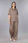 Buy_Gothilo_Brown Linen Collared Mocha Mousse Shirt And Pant Set _at_Aza_Fashions