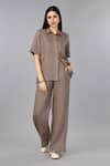 Shop_Gothilo_Brown Linen Collared Mocha Mousse Shirt And Pant Set _Online_at_Aza_Fashions