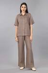 Shop_Gothilo_Brown Linen Collared Mocha Mousse Shirt And Pant Set _at_Aza_Fashions