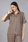 Gothilo_Brown Linen Collared Mocha Mousse Shirt And Pant Set _at_Aza_Fashions