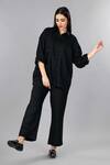 Buy Gothilo Black Linen Collared Pitch Oversized Shirt Set Online at Aza Fashions Buy_Gothilo_Black Linen Collared Pitch Oversized Shirt Set _Online_at_Aza_Fashions