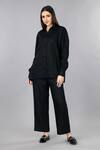 Shop Gothilo Black Linen Collared Pitch Oversized Shirt Set Online at Aza Fashions Shop_Gothilo_Black Linen Collared Pitch Oversized Shirt Set _Online_at_Aza_Fashions