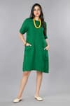 Buy_Gothilo_Green Linen Round Neck Pure Pocket Dress _at_Aza_Fashions