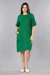 Shop_Gothilo_Green Linen Round Neck Pure Pocket Dress _Online_at_Aza_Fashions