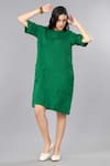 Gothilo_Green Linen Round Neck Pure Pocket Dress _at_Aza_Fashions