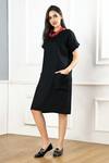 Gothilo_Black Linen Crew Neck Pitch Pocket Dress _Online_at_Aza_Fashions