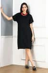 Shop_Gothilo_Black Linen Crew Neck Pitch Pocket Dress _at_Aza_Fashions